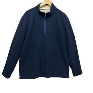 Orvis Men Quarter‎ Zip XL Navy Sherpa Lined Textured Pullover Outdoor Heritage